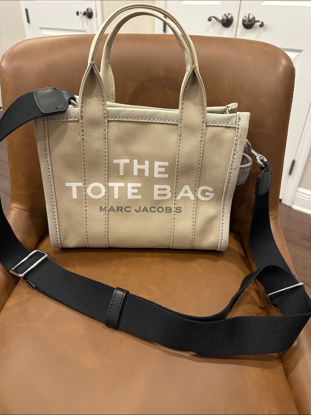 Marc Jacobs Beige Canvas Tote Bag with Black Strap